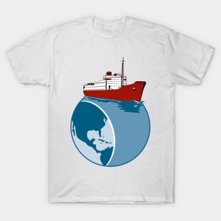 Vintage Passenger Ship on Top of World Retro T-Shirt